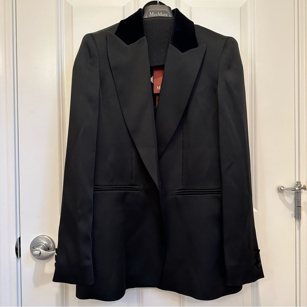 NWT Max Mara Studio Satin ‘Anselmo' Blazer Size: US6 IT40 Black